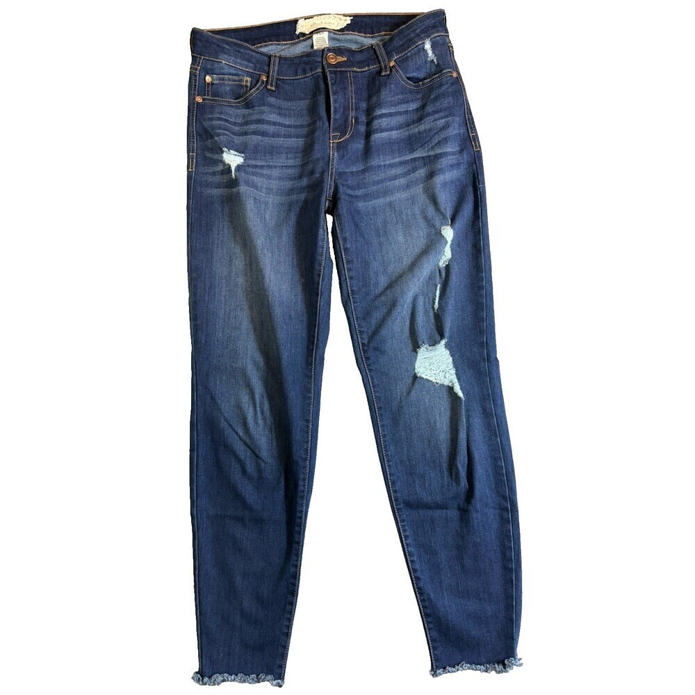 Altar'd State Jeans Womens 29 Mid-Rise DISTRESSED Blue Stretch Denim Raw Hem